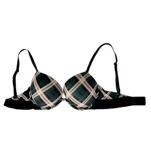 PINK Victoria's Secret Plaid Bra Green and Black 32DD Wear Everywhere Super Push